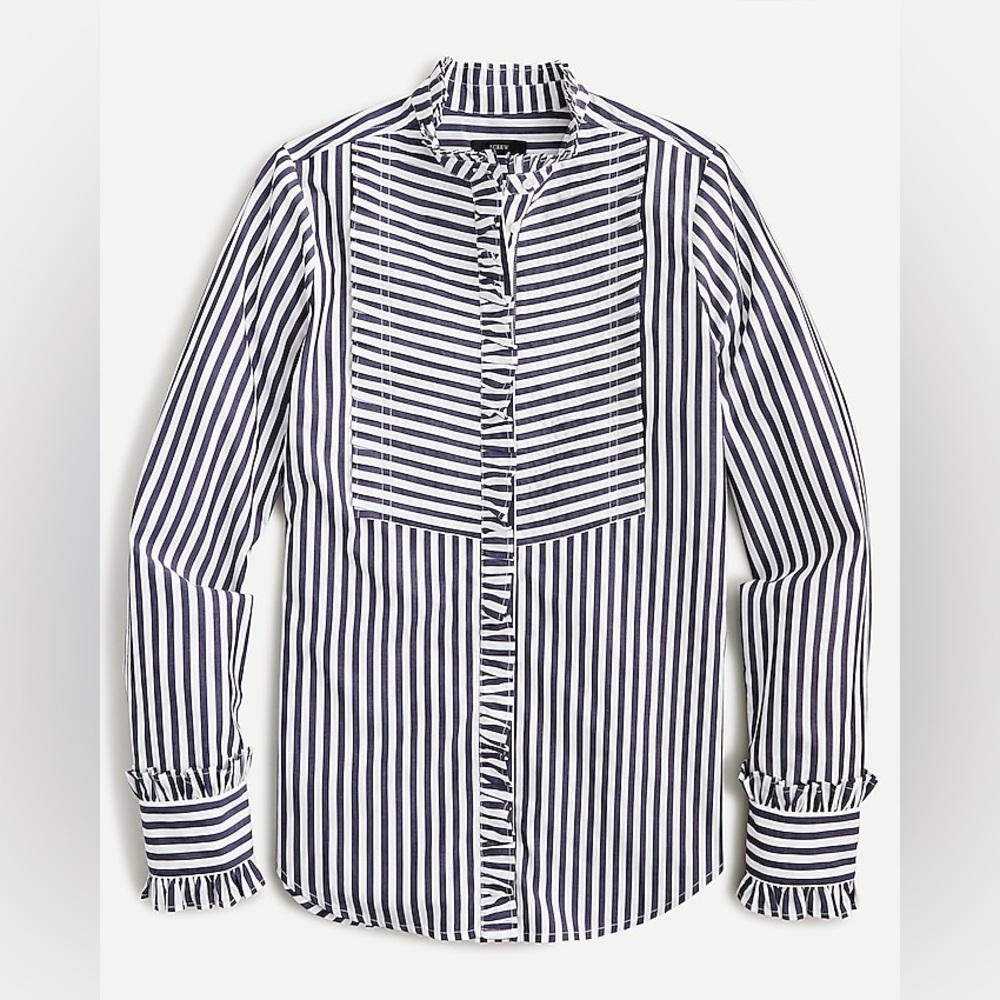 Ruffle-trim tuxedo shirt in stripe - Picture 12 of 12